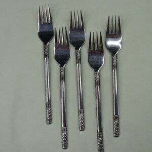 Oxford Hall Weave 5 Salad Forks Lot of Stainless Basket Crosshatch